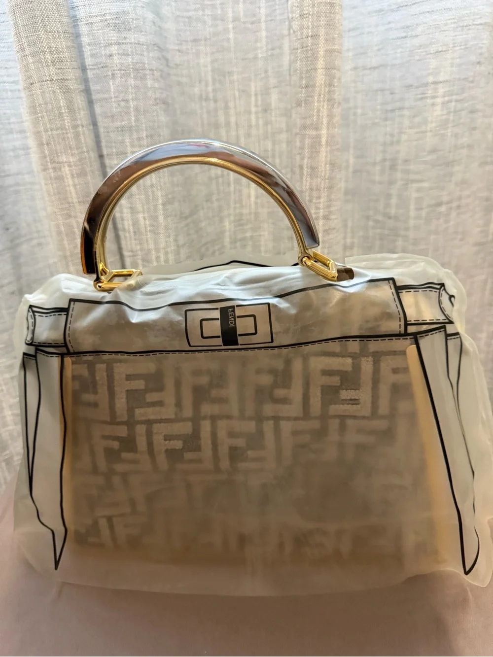 Fendi Beige/Brown FF Logo Satchel with Gold Accents